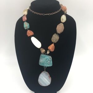 Mixed Stone Metal Wood Necklace